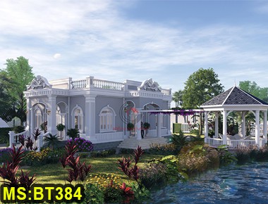 Mẫu biệt thự sân vườn mái bằng 1 tầng tân cổ điển đẹp tại Cà Mau