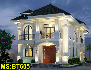 Mẫu thiết kế biệt thự tân cổ điển 2 tầng 10x25 mái nhật đẹp tại Thuận An