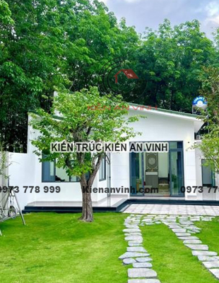 Mẫu thiết kế nhà cấp 4 mái lệch có: Sân…
