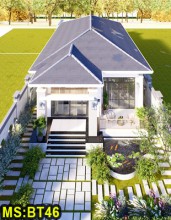Mẫu thiết kế nhà cấp 4 mái nhật hiện đại có sân vườn, hồ cá koi