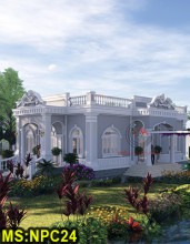 Mẫu thiết kế nhà mái bằng 1 tầng tân cổ điển có sân vườn 8x15m ở Dĩ An, Bình Dương