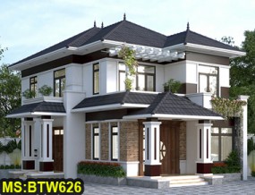 Mẫu thiết kế biệt thự 2 tầng mái nhật 8x16m tại Tp. Bến Cát, Bình Dương