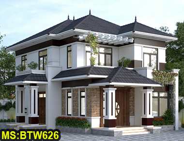 Mẫu thiết kế biệt thự 2 tầng mái nhật 8x16m tại Tp. Bến Cát, Bình Dương
