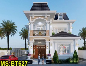 Bản vẽ thiết kế biệt thự tân cổ điển 2 tầng 10x20m mái Mansard ở Cần Thơ