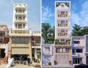 Thi công nhà tân cổ điển 5 tầng 1 lửng 1 tum 6x20 có thang máy ở Gò Vấp