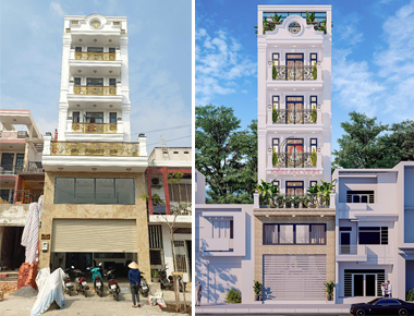 Thi công nhà tân cổ điển 5 tầng 1 lửng 1 tum 6x20 có thang máy ở Gò Vấp