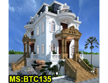 Mẫu thiết kế biệt thự cổ điển 2 tầng 2 mặt tiền 8x16m có tầng hầm ở Dĩ An, Bình Dương