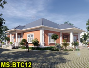 Mẫu thiết kế biệt thự mái nhật 1 tầng 19x19m có 2 phòng ngủ tân cổ điển và hiện đại ở Biên Hòa