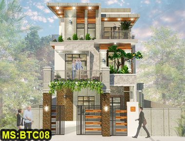 Thiết kế biệt thự hiện đại 3 tầng mái bằng 8,5x10m có 6 phòng ngủ ở Bình Chánh