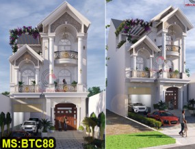 Mẫu biệt thự mái thái 3 tầng tân cổ điển và hiện đại có gara ô tô và 5 phòng ngủ ở P. Hiệp Phú