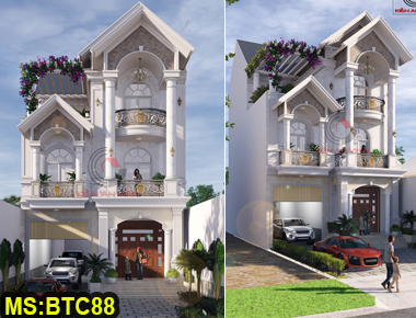 Mẫu biệt thự mái thái 3 tầng tân cổ điển và hiện đại có gara ô tô và 5 phòng ngủ ở P. Hiệp Phú