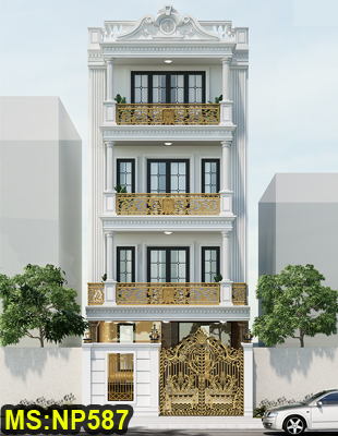 Mẫu thiết kế nhà ở tân cổ điển 4 tầng 6x16m có tầng hầm & thang máy và 4 phòng ngủ ở Bình Tân