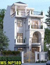 Nhà mái nhật 3 tầng 1 tum 7x19m tân cổ điển pha hiện đại có thang máy và 4 phòng ngủ ở Bình Chánh