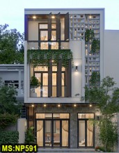 Thiết kế nhà 3 tầng mái bằng hiện đại 7x20m có sân vườn trước 2m và thang máy ở Bình Thạnh