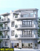 Thiết kế nhà mái bằng 3 tầng 2 mặt tiền tân cổ điển hiện đại 5x14m có thang máy và kết hợp quán cafe ở Quận 12