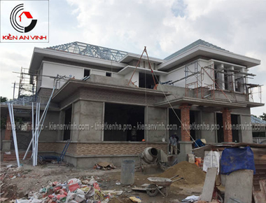 Thi công phần thô biệt thự vườn 2 tầng 3 mặt tiền mái nhật hiện đại 24x20m có sân vườn ở Long Thành