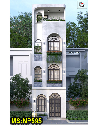 Mẫu thiết kế nhà ống 3 tầng 1 tum hiện đại 4x9m có sân vườn sau & 4 phòng ngủ ở Phường Hòa Bình
