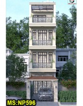Mẫu thiết kế nhà ống tân cổ điển 3 tầng 1 tum 4x18m có sân trước đổ ô tô 6m ở P. Thới An