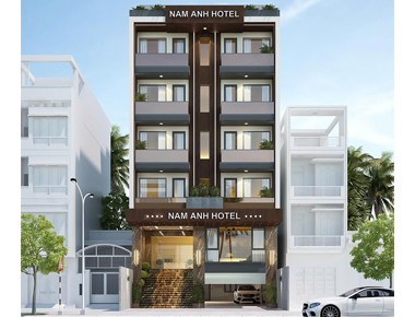 Mẫu thiết kế khách sạn hiện đại 5 tầng 1 tum 10x22m có gara ô tô ở Thuận An