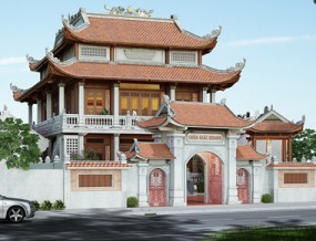 Mẫu thiết kế chùa 2 tầng 1 áp mái 11x17m kiến trúc Phật giáo Bắc Bộ Việt Nam