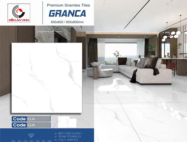 Mẫu gạch lát nền cao cấp Granca 60x60cm, 80x80cm vân mây trắng, Vân vàng